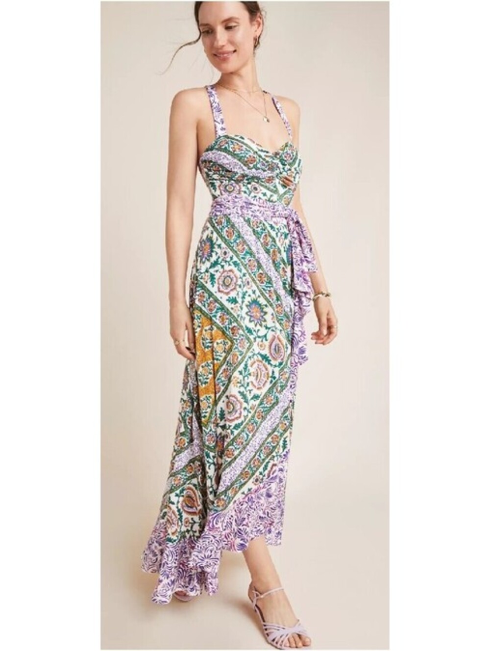 Anthropologie Maeve XS Petite Amaline Ruffled Printed Maxi Dress